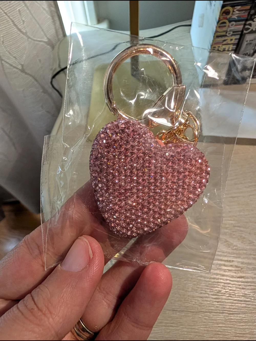 Pink Crystal Heart Keychain Bag Charm